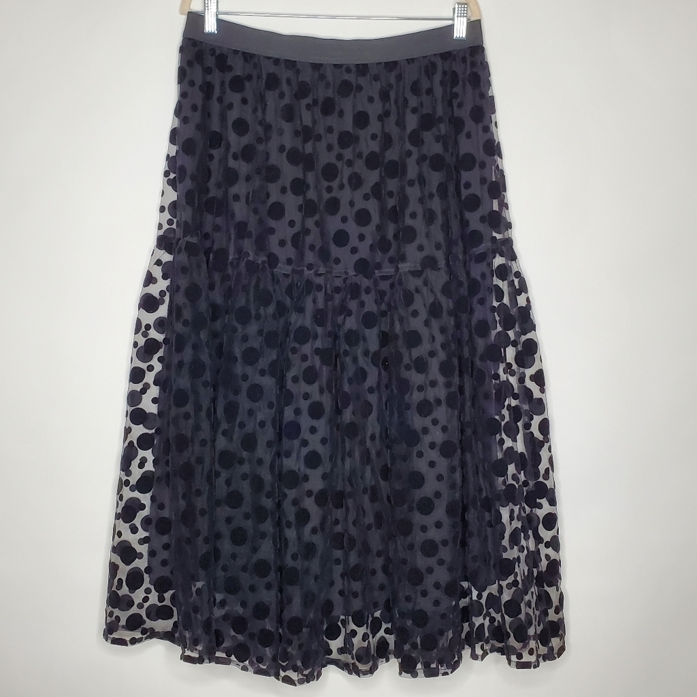 Masai Tulle Midi Skirt Sienna Size L Embroidered Dots Tiered Demure Whimsigoth